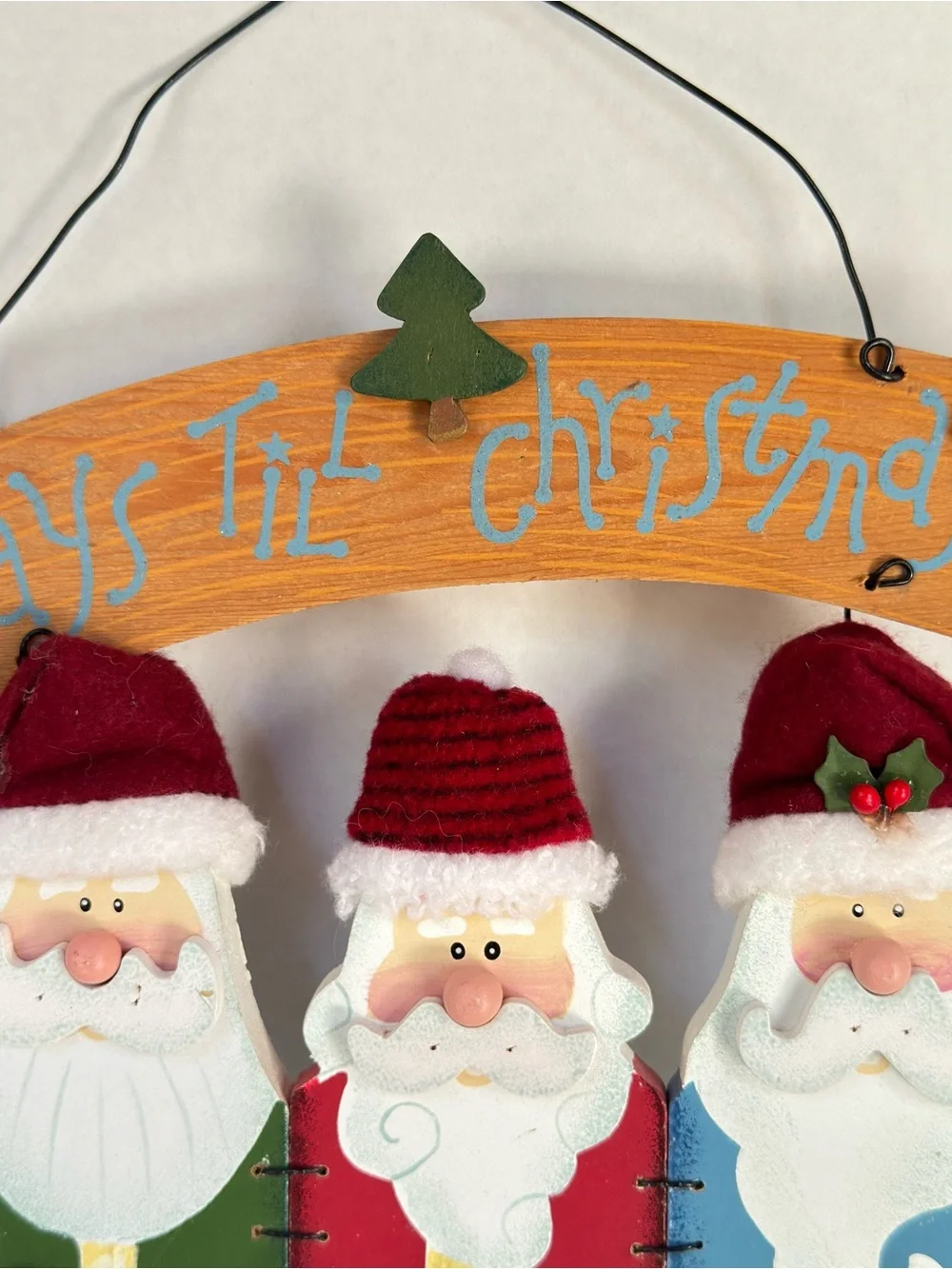 Holiday 'Days Til Christmas' Santa Countdown Wall Hanging - Red, Green, Blue Vtg
